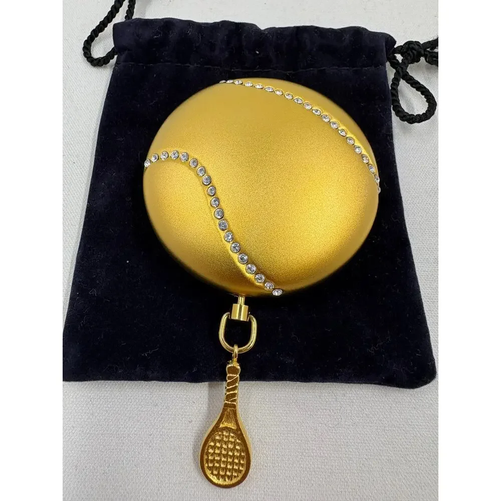 Vtg Estée Lauder Gold Tennis Ball Compact w/ Charm and New powder insert